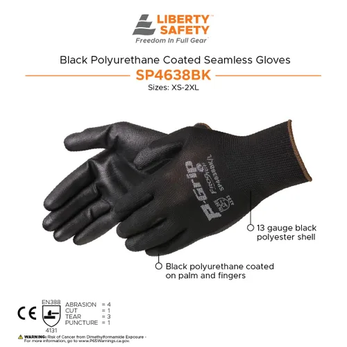 Vista 5 de Liberty P-Grip - Guantes ultrafinos de poliuretano con revestimiento de palma sin costuras, carcasa de poliéster de calibre 13, ligeros