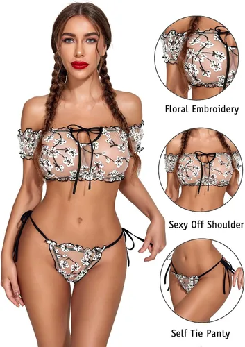Vista 74 de Avidlove - Conjunto de brasier y braga con volantes, conjunto de lencería tipo babydoll de malla