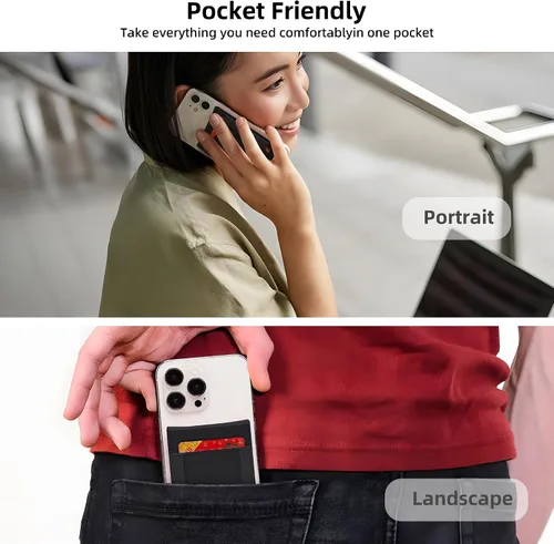 Vista 6 de Cartera magnética elástica para iPhone de cuero magnético con soporte ajustable [capacidad para 9 tarjetas] teléfono para Apple 12 13 14 15 negro 1