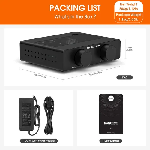 Vista 9 de Douk Audio A5 Amplificador Estéreo de 2 Canales TPA3255, 300 Vatios x2 Mini amplificador de audio de alta fidelidad Clase D para sistema de cine