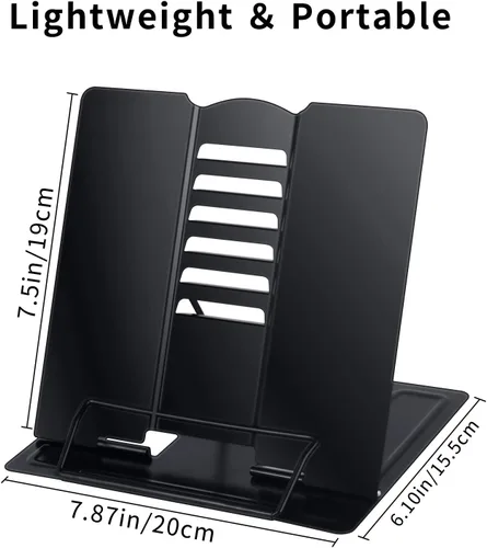 Vista 2 de Blizzow Soporte para libros de escritorio, manos libres, soporte de metal ajustable, plegable y portátil para libros de cocina, recetas, tabletas