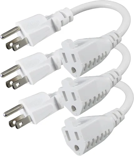 Vista 13 de Cable de extensión de alimentación corto – 8 pulgadas, 3 clavijas, protector de toma de tierra 16AWG/13A, cable de alimentación resistente