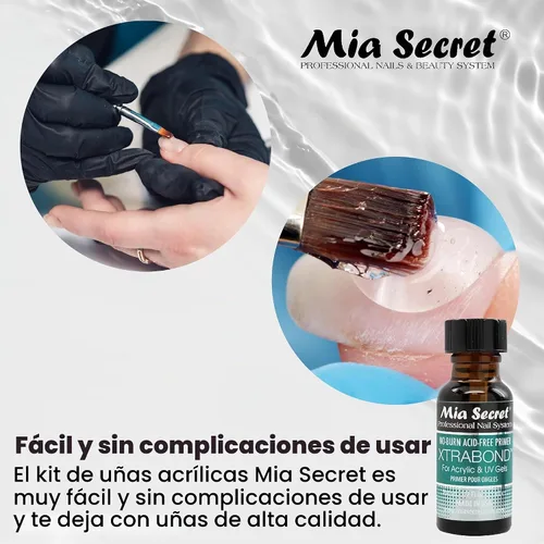 Vista 2 de Kit acrílico de uñas Mia Secret: 1/2 oz monómero líquido, 1/2 oz acrílico transparente en polvo, pegamento de uñas secado rápido, 1/2 oz esmalte