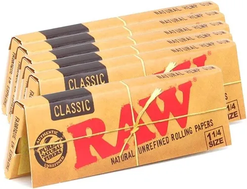 Vista 6 de Raw Unrefined Classic 1.25 1 1/4 Tamaño Cigarrillo Papel de liar Caja completa de 24