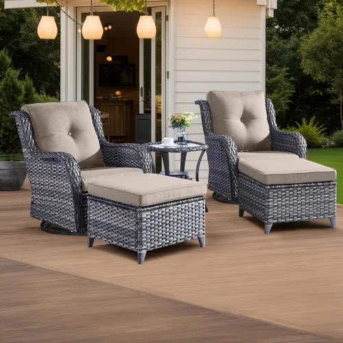 Vista 109 de HUMMUH Juego de 2 Sillas Giratorias Mecedoras de Mimbre para Patio Exterior, Juego de Muebles de Sillas Mecedoras de Ratán (Marrón, Azul) 50,000