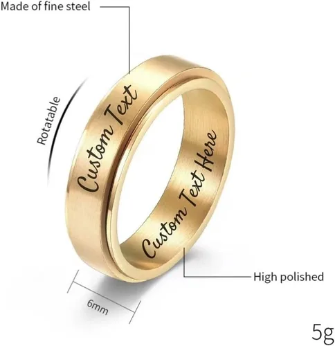 Vista 6 de EBAT Anillo de ansiedad personalizado para mujeres, hombres, hijas, niños, anillo de acero inoxidable grabado con nombre, joyería giratoria regalo