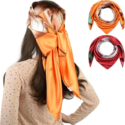 Vista 77 de corciova - Bufanda cuadrada grande para mujer, diadema sedosa para cabello rizado, lazo para dormir por la noche, bandana a la moda, 35 x 35