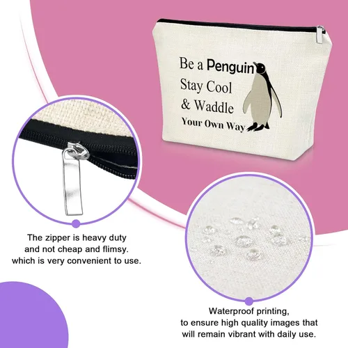 Vista 4 de Sazuwu Regalos para amantes de los animales, bolsa de maquillaje para mujer, Sé un pingüino, mantente fresco y camina a tu manera