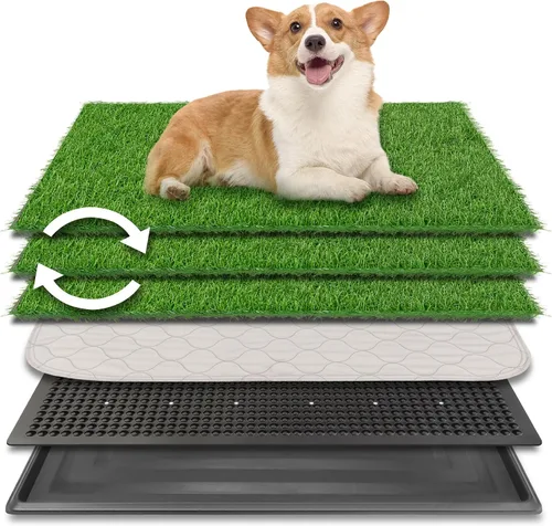 Vista 15 de Almohadilla de césped para perros con bandeja, 25 x 20 pulgadas para interior de césped artificial Puppy Potty Training, Portable Dog Toilet Pet