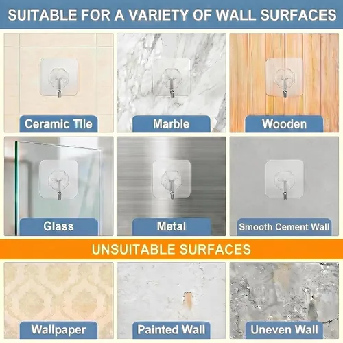 Vista 6 de Ganchos de pared – 33 libras máximo, transparentes, sin costuras, impermeables y resistentes al aceite, ganchos adhesivos resistentes para abrigos