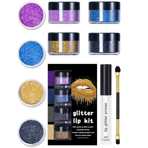Vista 10 de LOKFAR Kit de labios con purpurina de 4 colores – Polvo de pigmento brillante de diamante y purpurina metálica brillante, resistente al agua