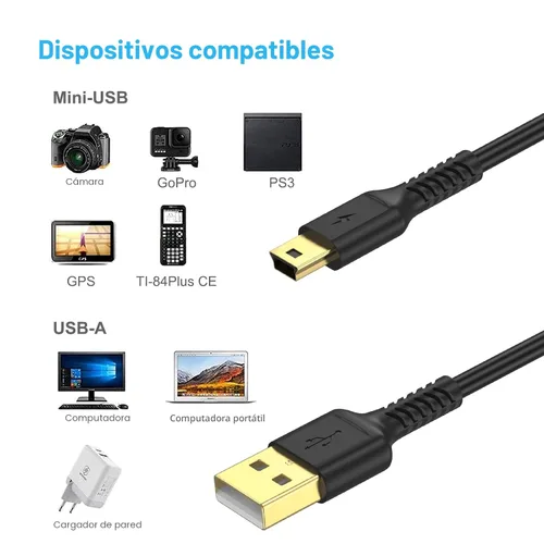 Vista 6 de Cable mini USB de 3 pies, USB 2.0 estándar a Mini B macho, cable de carga USB Mini a USB duradero compatible con controlador PS3, reproductor