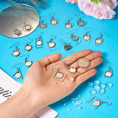 Vista 7 de FASHEWELRY 20 piezas bandejas de bisel de acero inoxidable para aretes geométricos configuración de bisel en blanco corazón luna redondos aretes