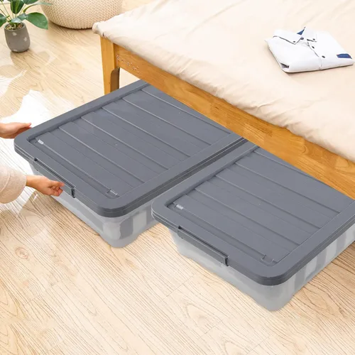 Vista 4 de 4 paquetes de cajas de almacenamiento debajo de la cama de 40 cuartos de galón, de plástico transparente debajo de la cama Plastic Underbed