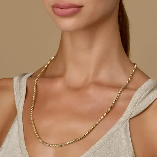 Vista 4 de PORI JEWELERS 14K Gold 1.8MM, 2.5MM, or 3.5MM Round Box Chain Necklace -16"-30" Yellow or White Gold- For Men and Women