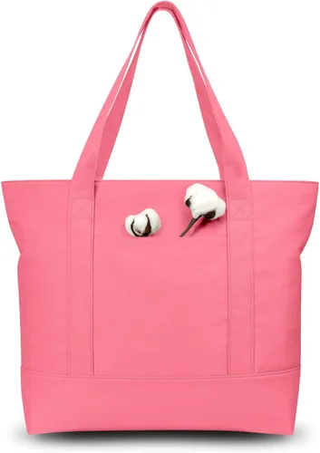 Vista 21 de TOPDesign Paquete de 1 bolsa de lona con bolsillo externo, bolsa de compras reutilizable para comestibles, cierre de cremallera superior, artículos