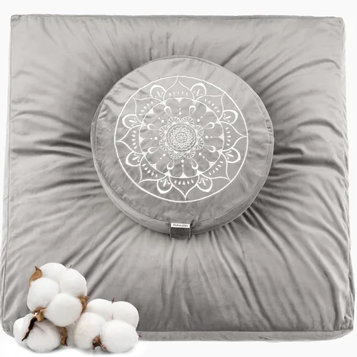 Vista 15 de Juego de cojín de meditación Hihealer grande de terciopelo para piso y cojín de yoga tibetano tradicional para adultos Zafu con relleno de trigo