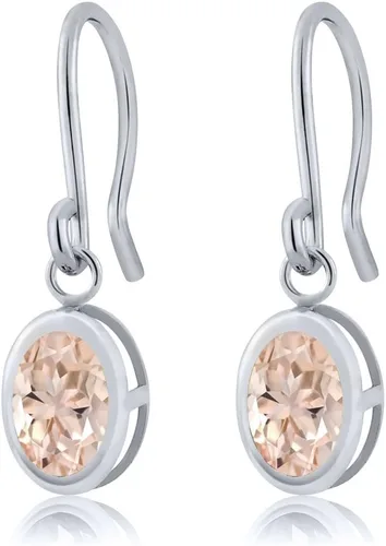 Vista 30 de Gem Stone King Aretes colgantes de plata de ley 925 de 0.276 x 0.197 in con piedra natal ovalada de alambre francés para mujer