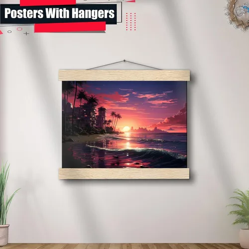 Vista 3 de Neon Sunset Vibes Florida Synthwave Sunset Framed poster Print, Retro Miami Style Wall Art, Wall Art, Art Print