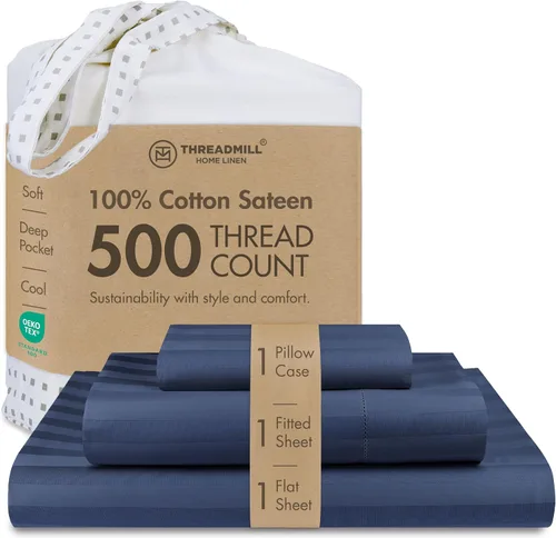 Vista 27 de Threadmill - Sábanas de algodón de lujo para hotel, tamaño King, 100% algodón, 500 hilos con bolsillo profundo, ajuste cómodo, suaves y frescas