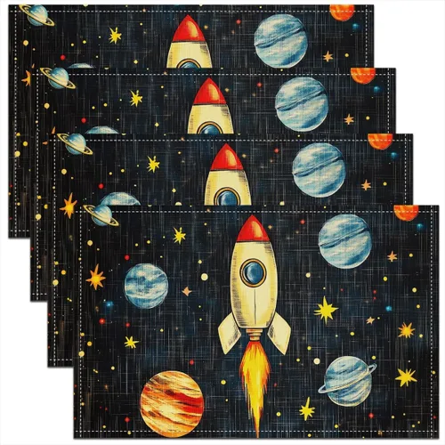 Vista 6 de Juego de 4 manteles individuales con diseño de mariposas y animales voladores de noche de ensueño de 12 x 18 pulgadas para mesa de cocina, tapetes