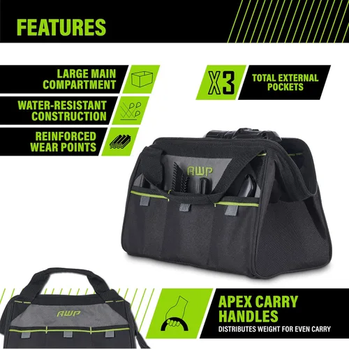 Vista 2 de Bolsas de herramientas AWP, bolsa de herramientas premium, negra, bolsa de herramientas duradera, para profesionales y contratistas