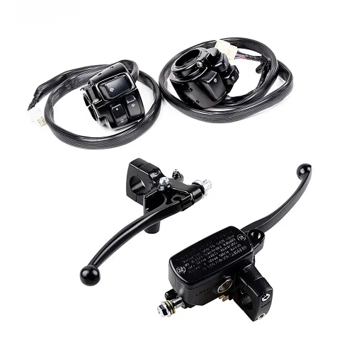 Vista 9 de Juego compatible para 1 pulgada de manillar de Harley 96-12, interruptor de bocina, luces delanteras y señales de giro, empuñaduras y tapa de Negro