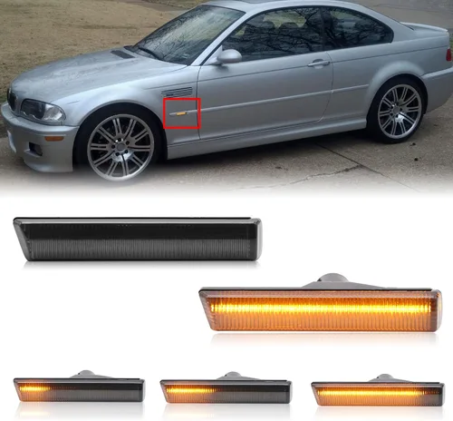 Vista 8 de Luces de Señal de Giro LED Secuenciales de Repuesto para 7 Series E38 1995-2001, 3 Series E46 M3 2001-2006, Lente Transparente Frontal Ámbar