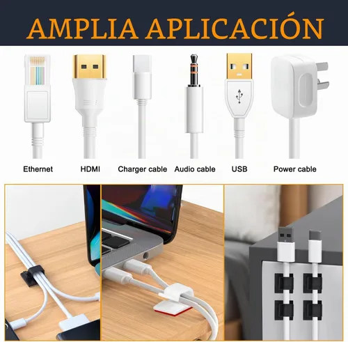 Vista 5 de SOULWIT 50 unidades de clips autoadhesivos para gestión de cables, organizadores de cables con clips de alambre adhesivos para TV, PC, laptop, cable