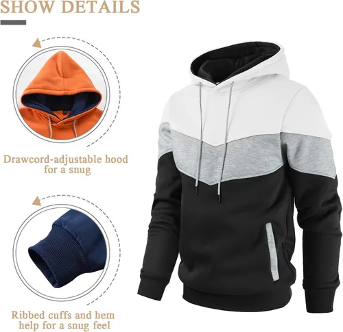 Vista 4 de Gesean Sudadera con capucha, de manga larga, para hombre, diseño de bloque de color, estilo informal, con bolsillo