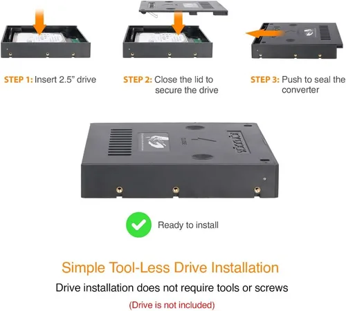 Vista 2 de ICY DOCK Kit de montaje SATA HDD y SSD de 2.5 pulgadas a 3.5 pulgadas para bahía interna de 3.5 pulgadas con cubierta extraíble EZConvert Lite