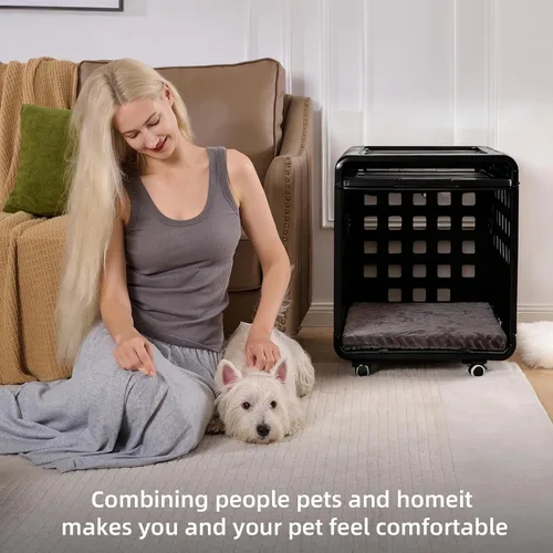 Vista 6 de Caja de acrílico transparente para perro, cama duradera para perro con panel móvil y diseño modular, segura, a la moda y conveniente
