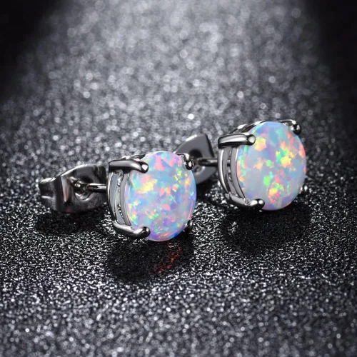 Vista 3 de CERSLIMO - Aretes de ópalo multicolor para mujer, 8mm