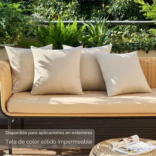 Vista 2 de MIULEE - Paquete de 4 fundas decorativas de cojín para exterior, de lino, impermeables, para jardín, patio, tienda de campaña, balcón, sofá, 16 x 16