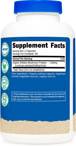 Vista 5 de Nutricost Cápsulas orgánicas de hongos Shiitake de 1000 mg, 90 porciones – Certificado CCOF fabricado con orgánico, vegetariano, sin gluten, 500 mg