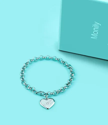 Vista 5 de Monily Regalos de cumpleaños para mujer, pulseras con dije inicial para mujer, letras del alfabeto y corazón, pulsera para mujer A: Corazón