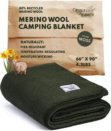 Vista 19 de Woolly Mammoth Woolen Company Manta de Lana - 66 x 90 pulgadas, Corteza, 80% Lana Merino - Mantas de Campamento para Clima Frío - Durabilidad