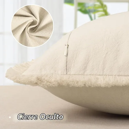 Vista 2 de ZWJD Juego de 2 fundas de almohada de 16 x 16 pulgadas, color beige, con flecos, de algodón, decorativas, cuadradas, para sofá, cama, sala de estar
