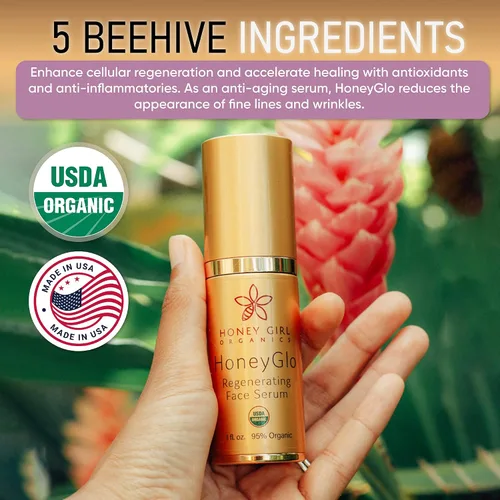 Vista 3 de Honey Girl Organics HoneyGlo - Suero facial regenerador, suero facial orgánico certificado por USDA para mujeres, suaviza e hidrata la piel