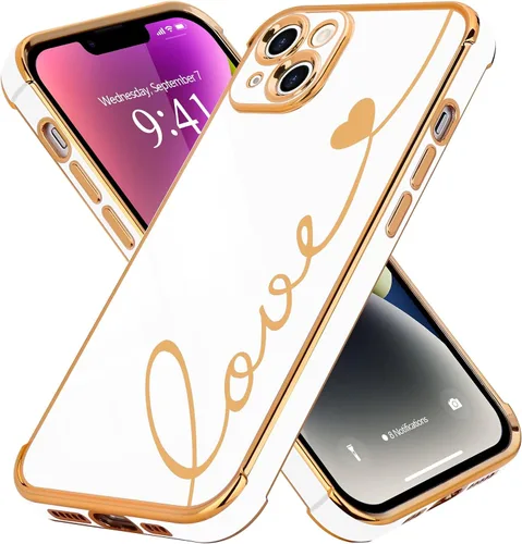 Vista 73 de LCHULLE Funda compatible con iPhone 12 para mujeres y niñas, bonito diseño de corazón de amor con enchapado de lujo, cubierta de TPU suave a prueba