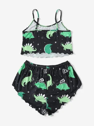 Vista 2 de SOLY HUX Women's Cute Cartoon Print Lettuce Trim Cami Top and Shorts Cute Pajama Set Sleepwear