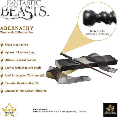 Vista 3 de The Noble Collection Fantastic Beasts Abernathy Wand en caja de coleccionista – Varita del mundo mágico de 14 pulgadas – Juego de película