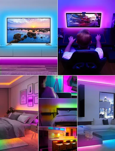 Vista 5 de Daymeet - Luces LED para TV, retroiluminación LED de 13.1 pies para TV de 40-65 pulgadas, tira de luz LED USB RGB, luces con cambio