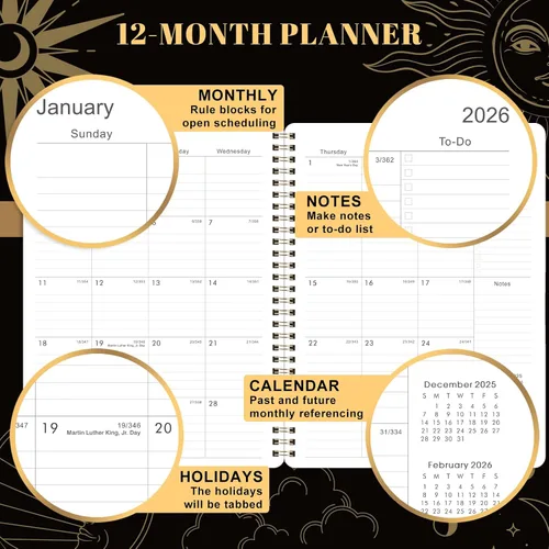 Vista 4 de Planificador 2026 – 9" x 11 pulgadas, Planificador de Calendario 2026 Semanal y Mensual, desde ENE. 2026 hasta DIC. 2026, Calendario/Planificador