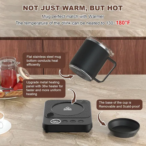 Vista 2 de Calentador de Taza de Café y Juego de Taza para Escritorio, Calentador Eléctrico de Taza de Café con Taza Calentada de 16oz, Calentador de Café