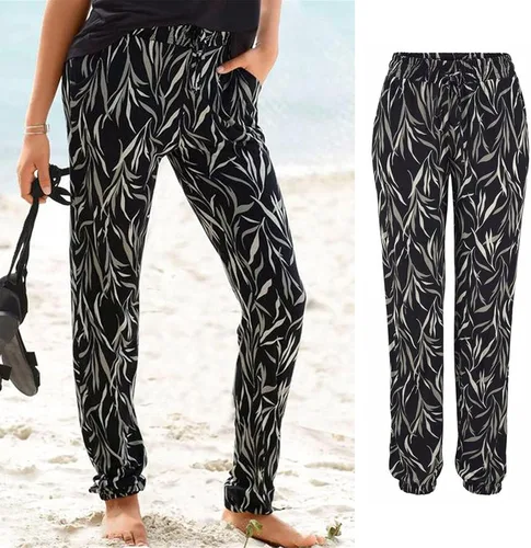 Vista 2 de Pull On Pants for Women Elastic High Waist Leaves Print Loose Fit Vintage Boho Trousers with Pocket Going Out Pants