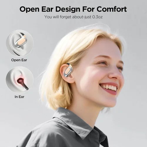 Vista 3 de Auriculares inalámbricos de oreja abierta, auriculares de conducción de aire con micrófono, tiempo de reproducción de 42 horas, llamadas claras