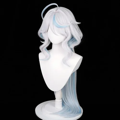Vista 6 de Peluca de disfraz para Fontaine Furina Focalors Cosplay Pelucas Mujeres Anime Fiesta Cabello con Flequillo Azul Reflejos