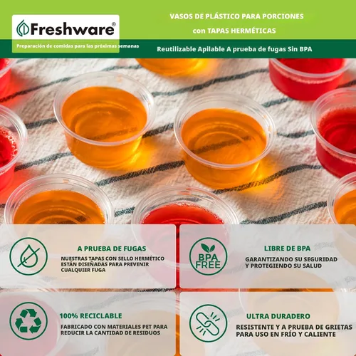Vista 6 de Freshware Vasos de Plástico para Porciones con Tapas [1 Onza, 100 Juegos] Vasos de Plástico Desechables para Preparación de Comidas, Aderezo