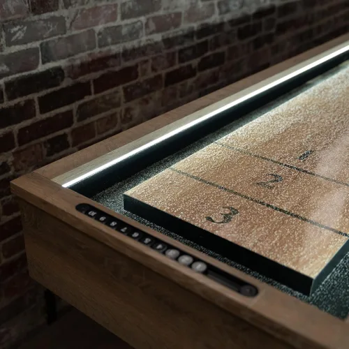 Vista 5 de American Legend Mesa de Shuffleboard LED con Superficie de Buffet - Estilo Moderno - Rieles LED que se Iluminan - Superficie de Buffet con Diseño